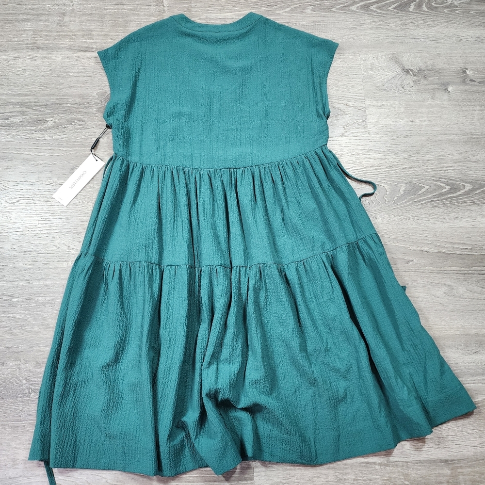 NWT CALVIN KLEIN Emerald Green Tiered Short Sleeve Midi Dress 10 - Picture 11 of 12